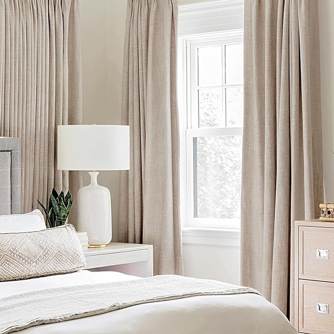 MIULEE 100% Blackout Linen Texture Curtains Soild Thermal Insulated Natural - Image 2