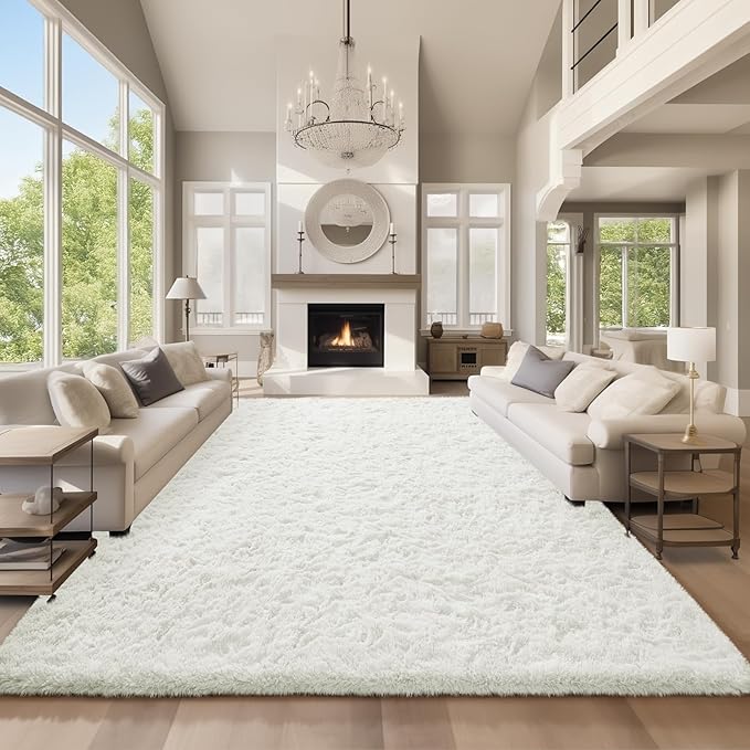 Ophanie Area Rugs 9x12 Living Room, Large White Bedroom Carpet, Big Shag Indoor by Ophanie