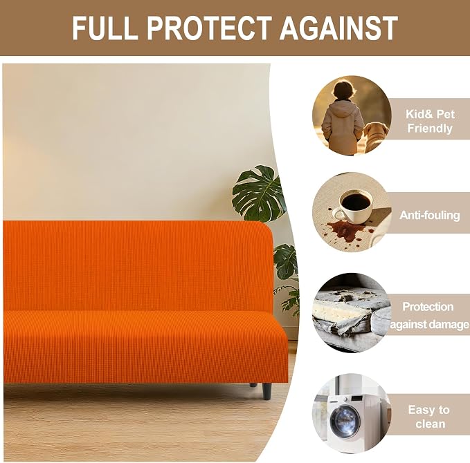 U-NICE HOME Stretch Futon Cover Armless Bed Slipcover - Image 4