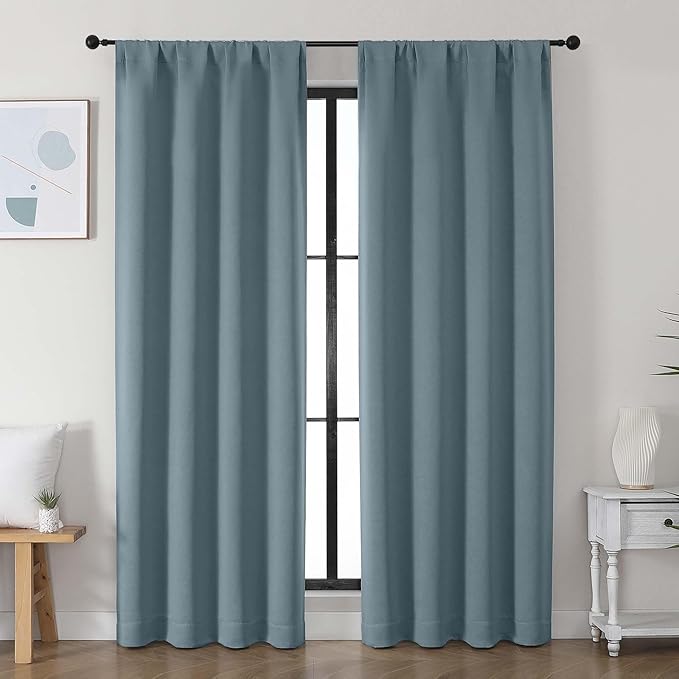 Simplebrand Ava Stone Blue Blackout Curtains by Simplebrand