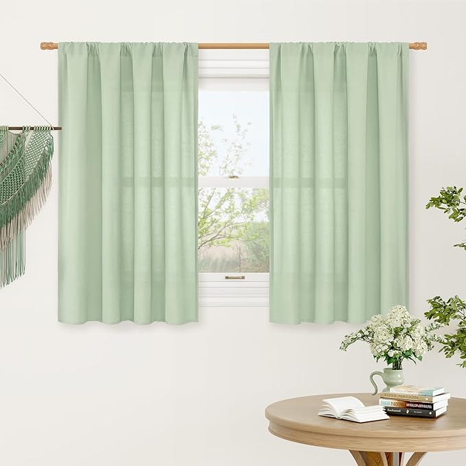 LAMIT 48 Inch Length Linen Curtains 2 Panels, Light Green Soft Faux Linen Light by LAMIT