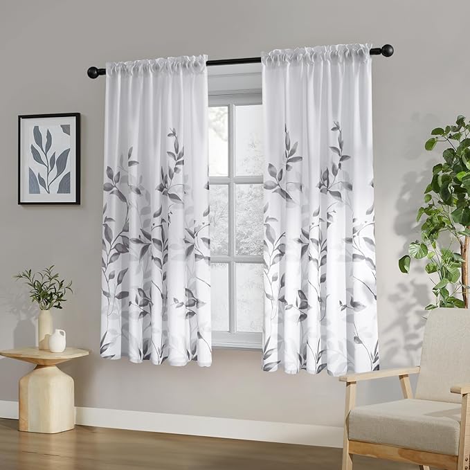 HOMEIDEAS Non-See-Through Light Grey and White Privacy Sheer Curtains 52 X 63 by HOMEIDEAS