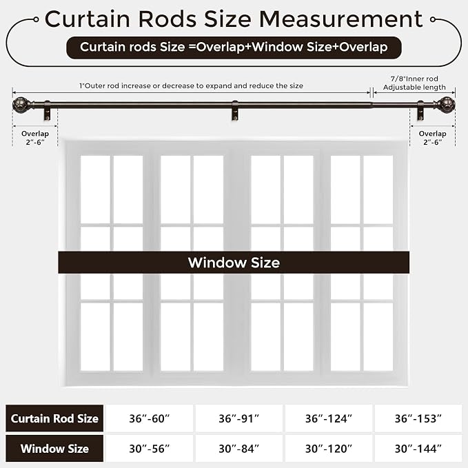 Bronze Curtain Rod, Heavy Duty 1 Inch Decorative Curtain Rods - Image 6