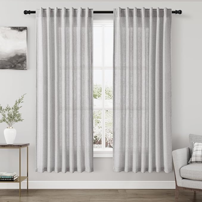 Nanspring Grey Linen Semi Sheer Curtains 72 Inches Long 2 Panels Set by Nanspring