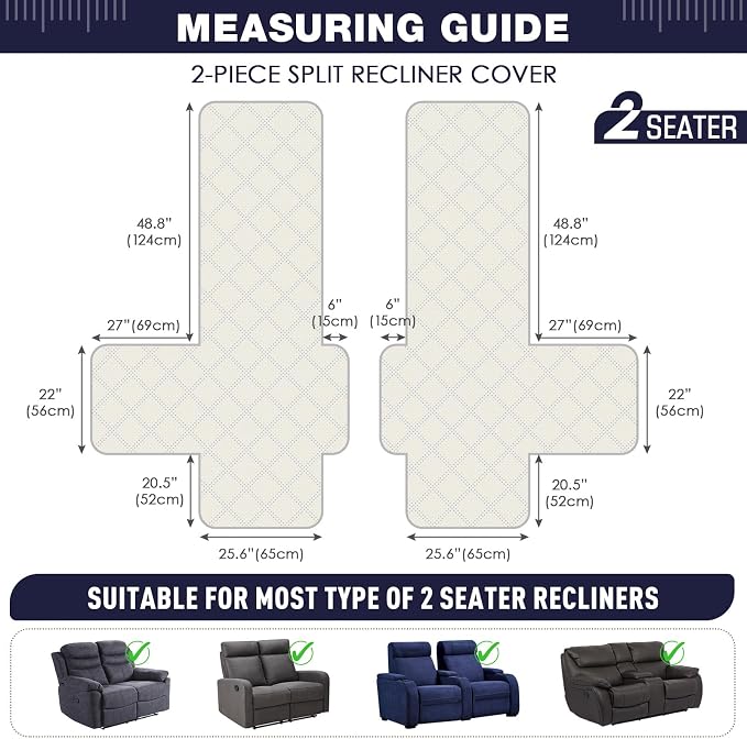 TAOCOCO 100% Waterproof Loveseat Recliner Cover, Non Slip Split Loveseat Covers - Image 5