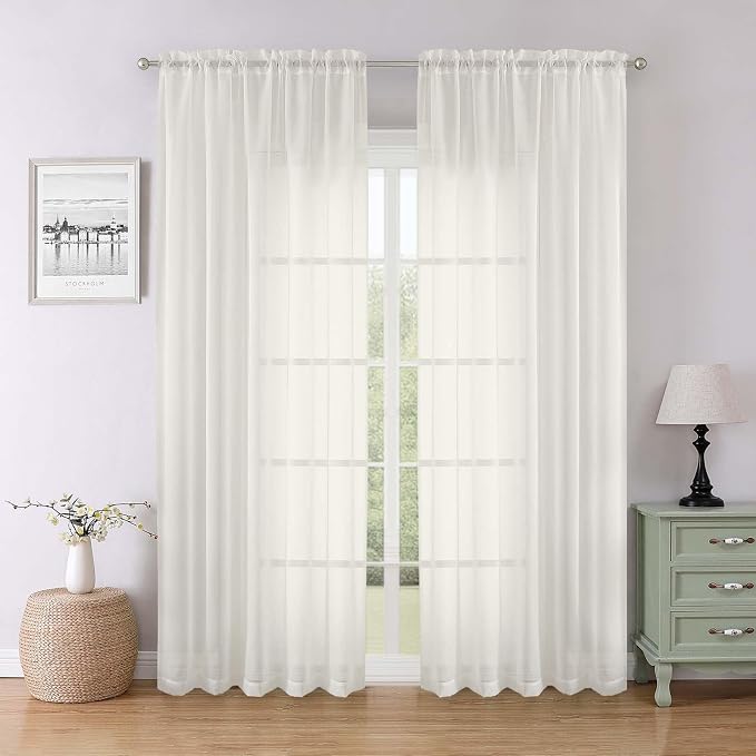 Lecloud Ivory Sheer Curtains 84 Inches Long 2 Panels, Solid Airy Voile Extra by Lecloud