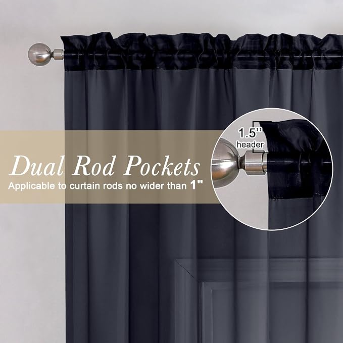 Lecloud Black Sheer Curtains 78 Inches Long 2 Panels Set, Privacy Voile Light - Image 4