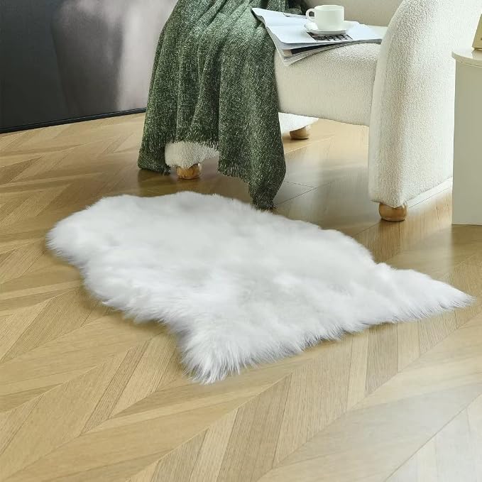 duduta White Faux Sheepskin Throw Rug 2x3 ft, Fluffy Shag Fur Chair Cover Small - Image 6