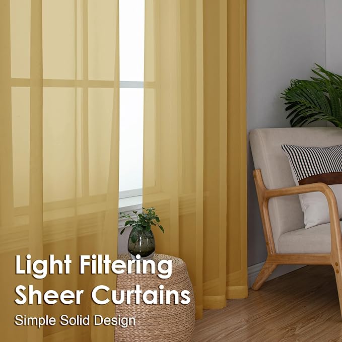 OVZME Gold Sheer Curtains 96 Inches Long 2 Panels - Image 6