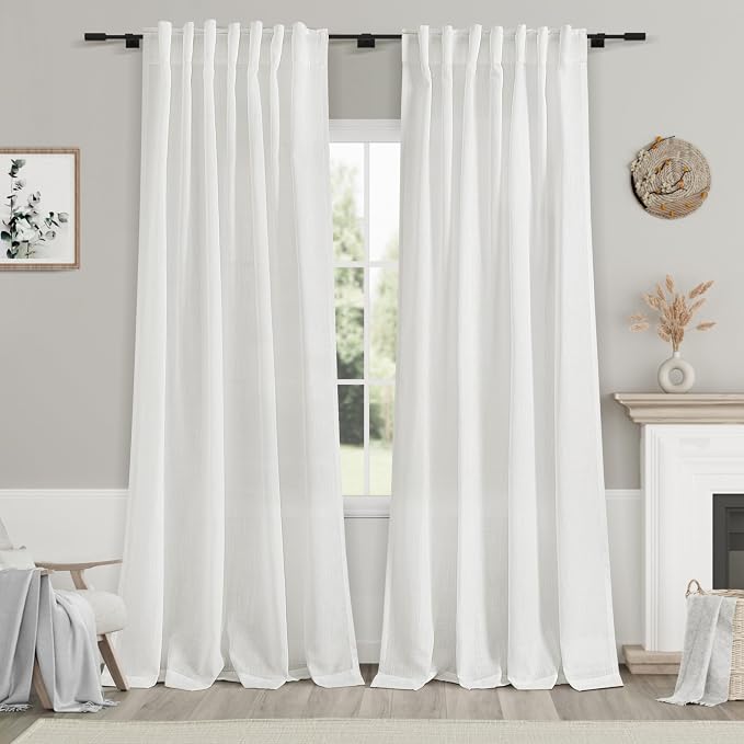 Nanspring White Linen Curtains for Living Room 93 Inches Long Extra Long Back by Nanspring