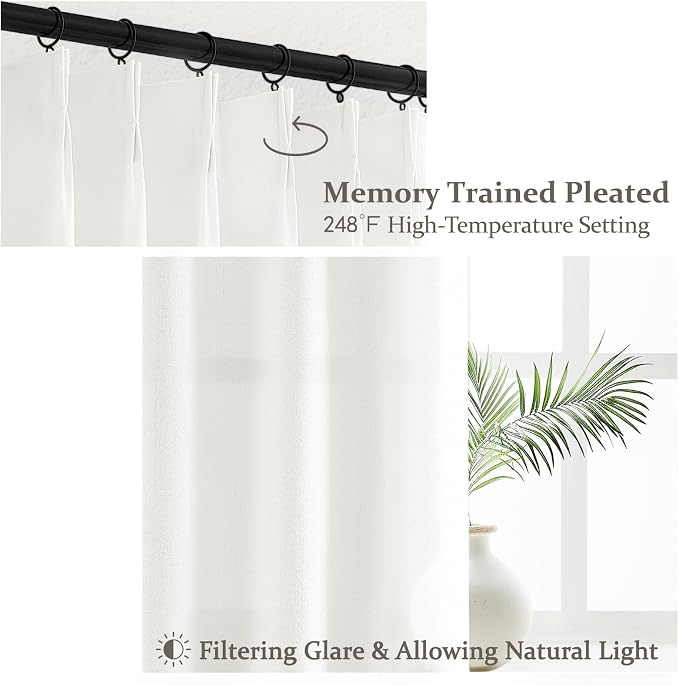 Pinch Pleated Solid White Sheer Curtains 96 Inches Long - Image 4