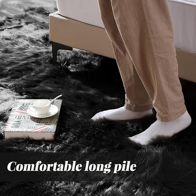 ORINOVA Black Rugs for Living Room 8x10 Area Rugs for Bedroom Shag Washable - Image 3