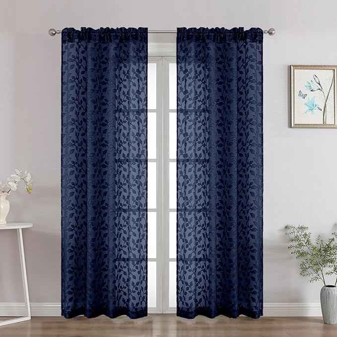 Chyhomenyc Navy Blue Sheer Curtains 72 Inches Long 2 Panels Set, Light by Chyhomenyc