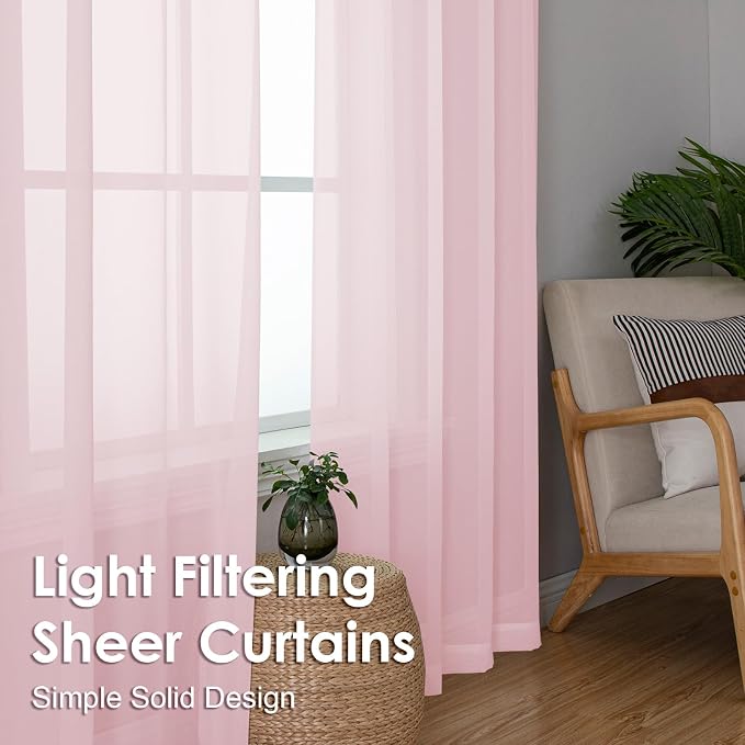 OVZME Blush Pink Sheer Curtains 54 Inches Long 2 Panels - Image 6