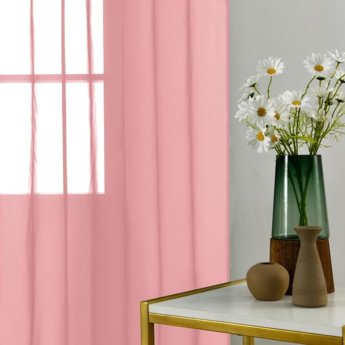 youleyar Solid Sheer Rod Pocket Curtain Voile Draperies 2 Panels White Beige - Image 5