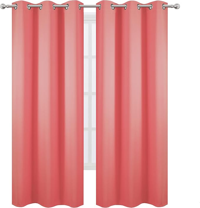 LEMOMO Blackout Curtains 42 x 84 inch/Coral Curtains Set of 2 Panels/Thermal - Image 2