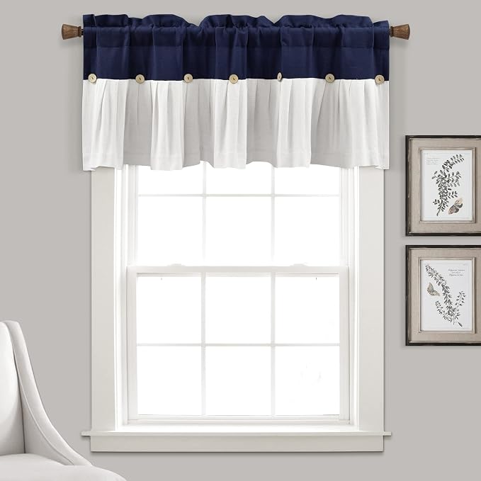 Lush Decor Linen Button Farmhouse Valance Curtians 52"W x 18"L Blue & White - Image 3