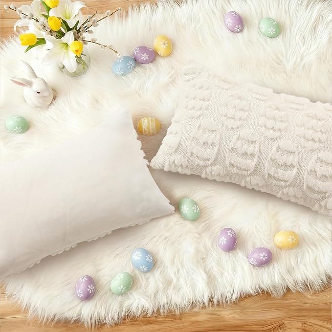 decorUhome Easter Cream White Egg Pillow Covers 12x20 Inch Set of 2, Soft Plush - Image 4