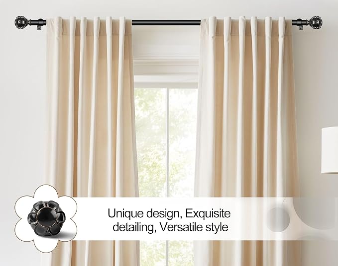 KAMANINA Black Curtain Rod for Windows 72 to 144 Inches Long Heavy Duty Curtain - Image 9