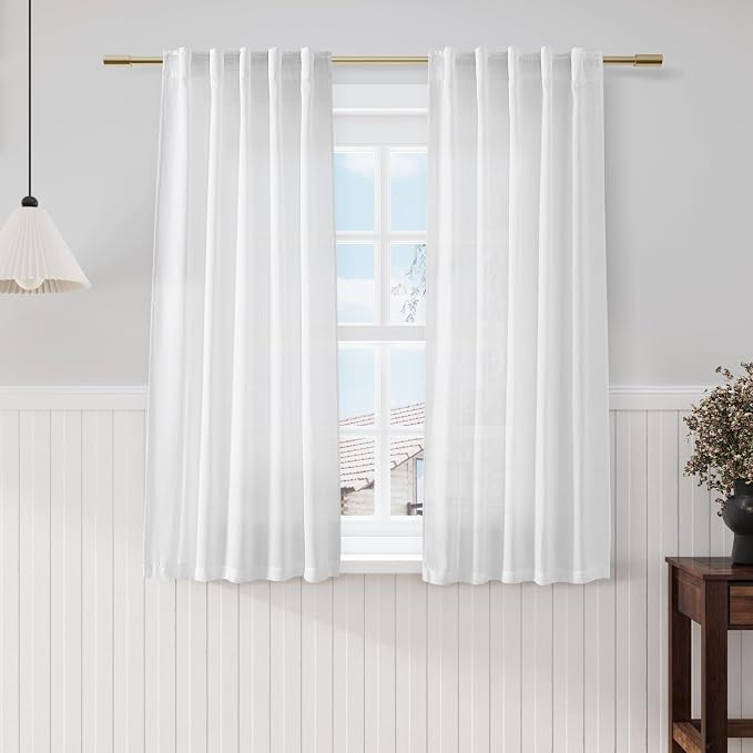 White Linen Curtains for Living Room 54 inch Length White Light Filtering Semi by Nanspring