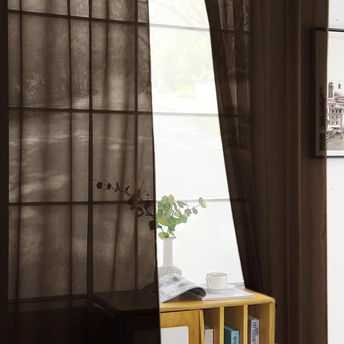 youleyar Solid Sheer Rod Pocket Curtain Voile Draperies 2 Panels White Beige - Image 4