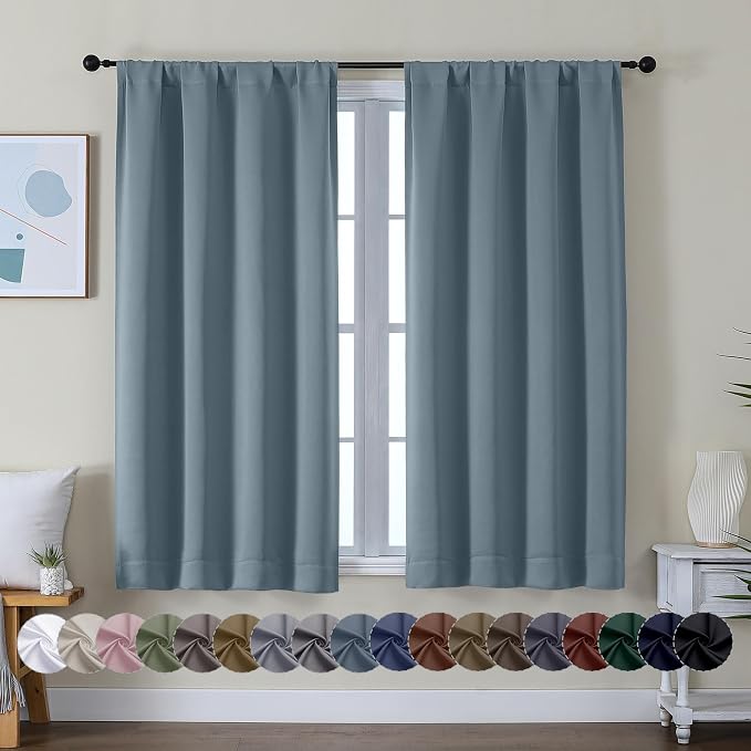 Simplebrand Ava Stone Blue Short Blackout Curtains by Simplebrand