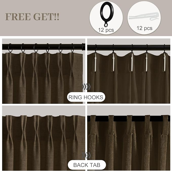 Pinch Pleated Linen Curtains 84 Inch Length 2 Panels Set, Light Filtering Linen - Image 3