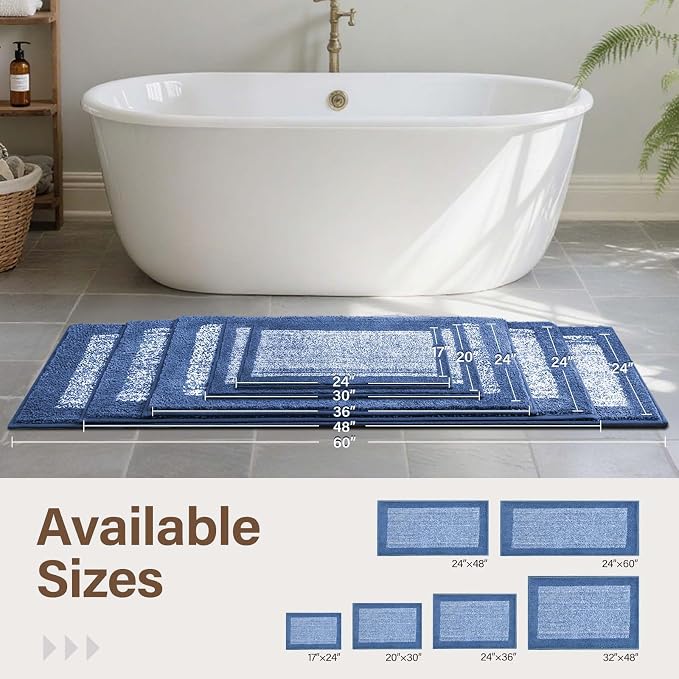 60x24 Long Bathroom Rugs Washable Non Slip, Soft Absorbent Quick Dry Mats - Image 6