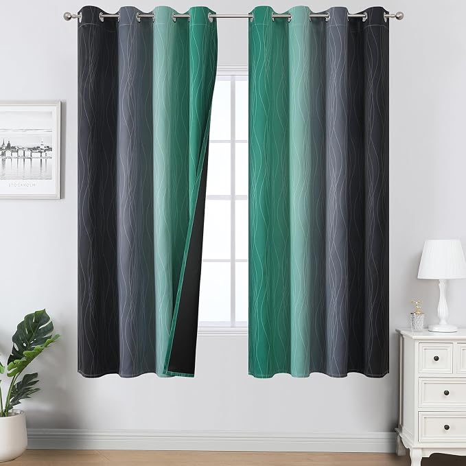 Estelar Textiler Black and Green Blackout Ombre Curtains by ESTELARTEXTILER