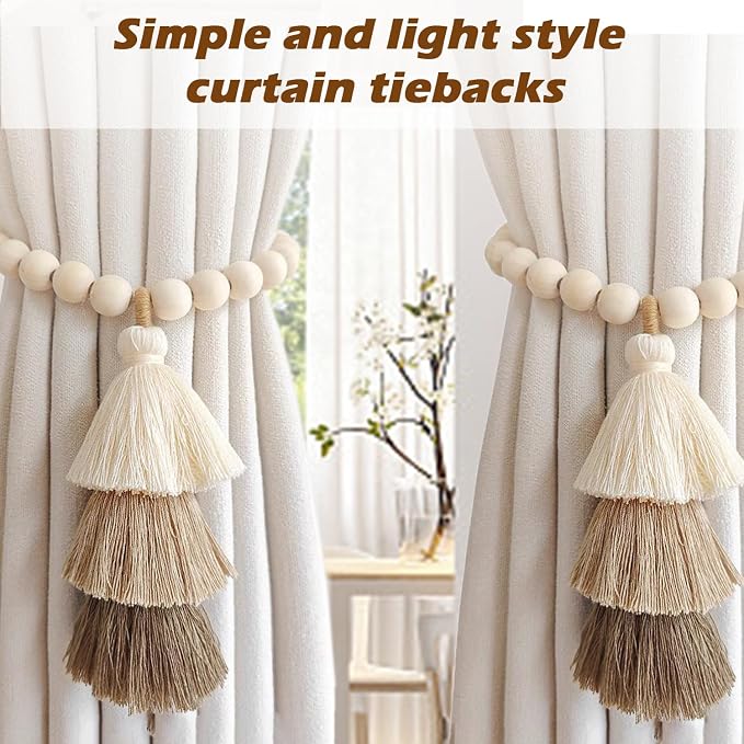 SRG Handmade Magnetic Wooden Bead Curtain Tiebacks 2 PCS | Simple Elegant - Image 7