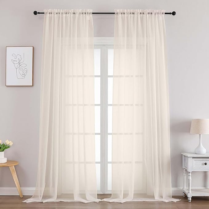 Chyhomenyc Cream Sheer Curtains 96 Inches Long 2 Panels, Light Filtering Cream by Chyhomenyc