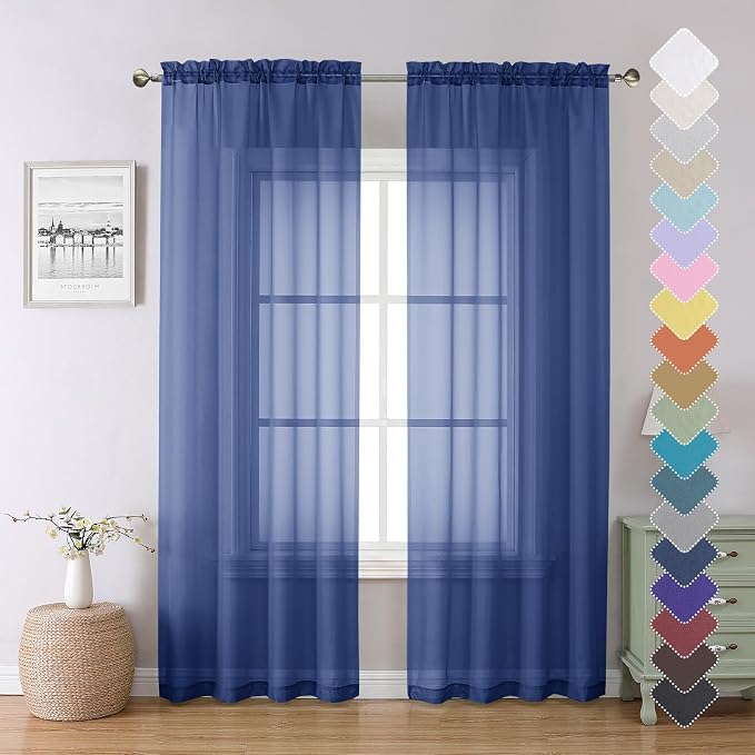 Lecloud Royal Blue Sheer Curtains 84 Inches Long 2 Panels Set, Elegant Rod by Lecloud