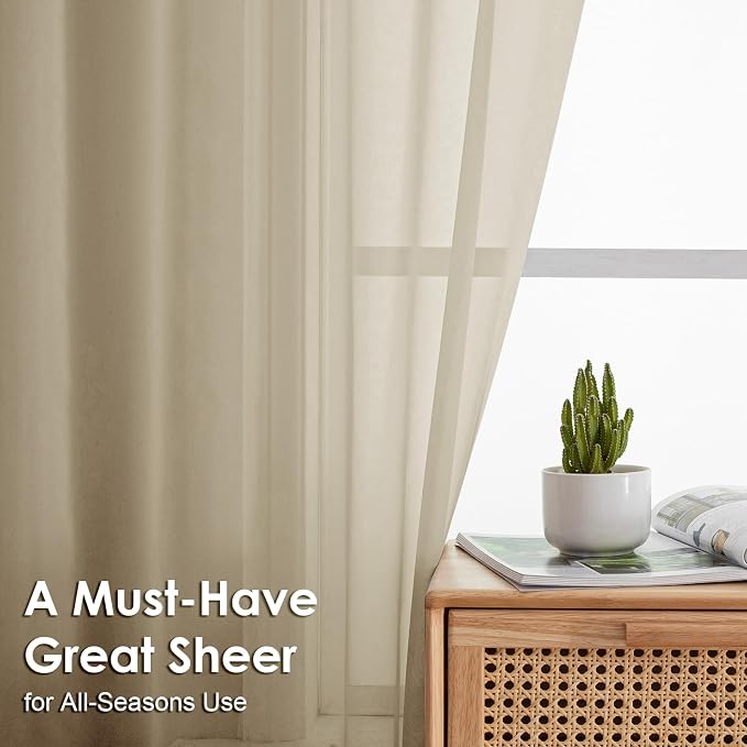 OVZME Taupe Sheer Curtains 54 Inches Long 2 Panels - Image 2