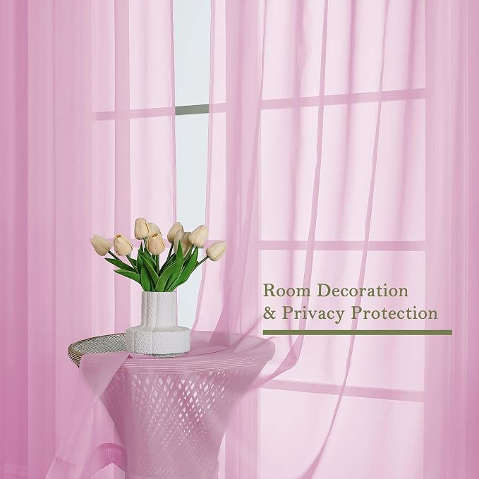 Lecloud Light Pink Sheer Curtains 120 Inches Long 2 Pcs, Solid Voile Light - Image 4