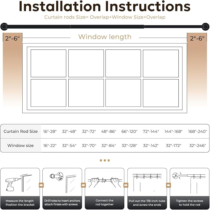 Zeerobee Curtain Rods for Windows 66 to 120, 1 Inch Industrial Wrap Around - Image 6