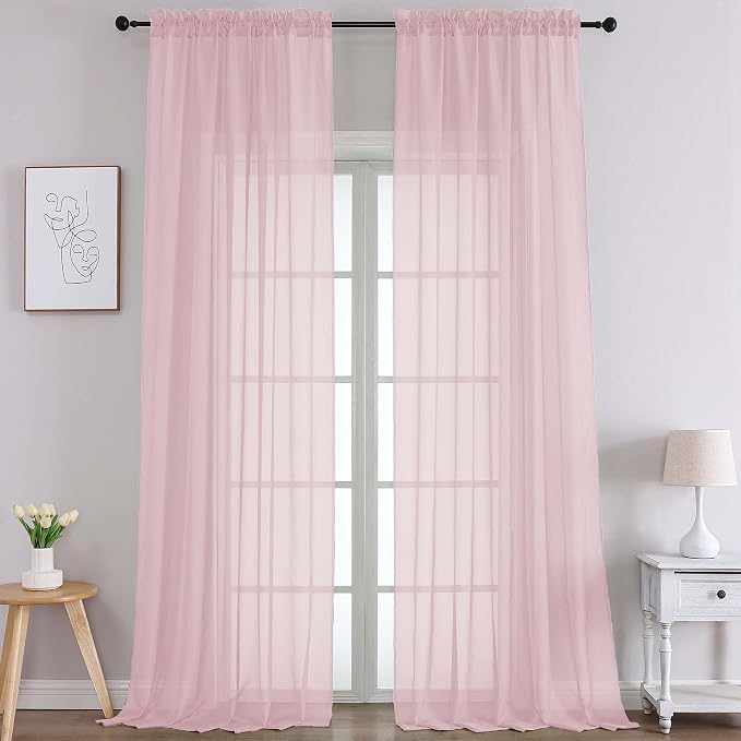 Chyhomenyc Extra Long Blush Pink Sheer Curtains 108 Inches Long 2 Panels by Chyhomenyc