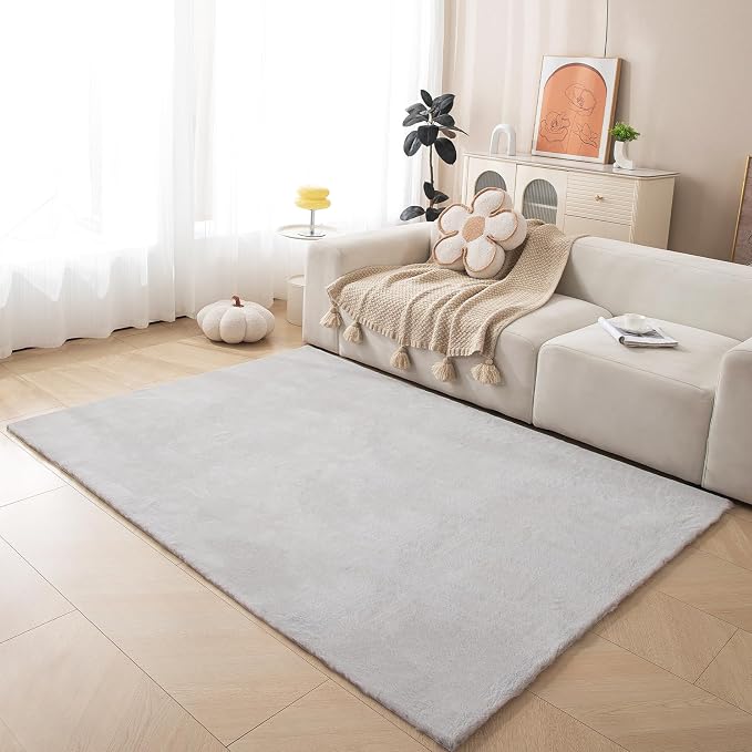 ThreadGlobe Fluffy Faux Rabbit Fur Rug 4'x6', Cloud-Soft Rugs - Image 8