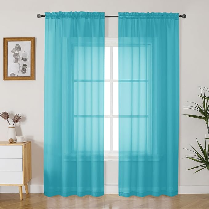 Gwine Turquoise Sheer Curtains 84 Inches Long 2 Panels Set by Gwine