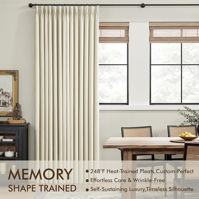 MIULEE Cream Pinch Pleated 100% Blackout Linen Curtains 40x84 Inches | Room - Image 3