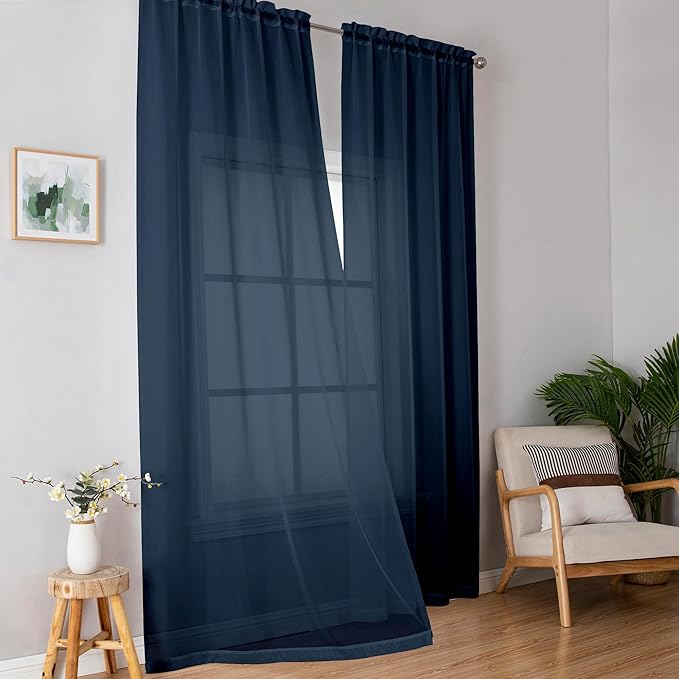 Simplebrand Blue Sheer Curtains 96 Inches Long, Light Filtering Rod Pocket by Simplebrand
