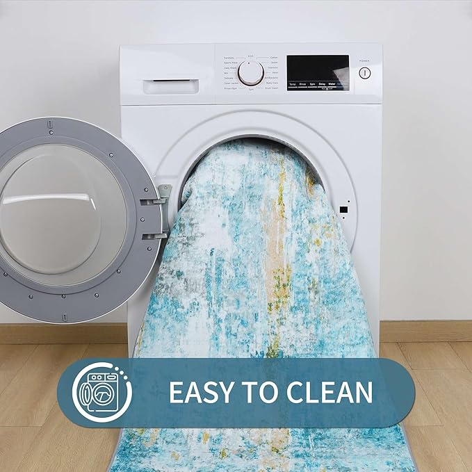 2x6 Teal Blue Rug Runners for Hallways Kitchen Runner Rug Non Slip Washable - Image 9
