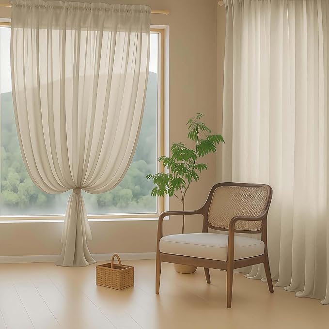 Taupe Sheer Curtains 84 Inches Long 2 Panels, Elegant Airy Transparent Light - Image 8