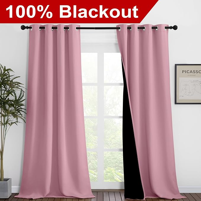 NICETOWN Crystal Pink Full Shade Curtain Panels, Pair of Thermal Insulated & - Image 2
