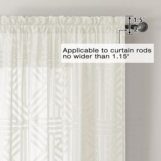 Simplebrand Ivory Sheer Kitchen Curtains 36 Inch Length Tier Curtains 2 Panels - Image 4