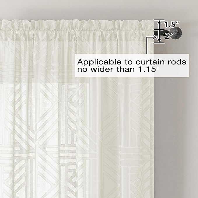 Simplebrand Semi Sheer Ivory Curtains 36 Inch Length 2 Panels, Geometric - Image 5
