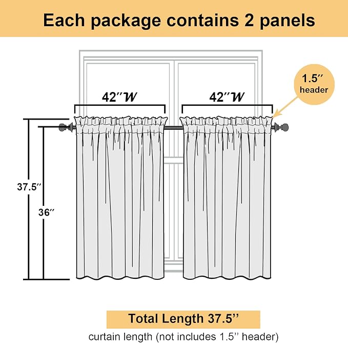 Lecloud Light Pink Sheer Curtains 36 Inch Length 2 Panels, Elegant Voile Cafe - Image 4