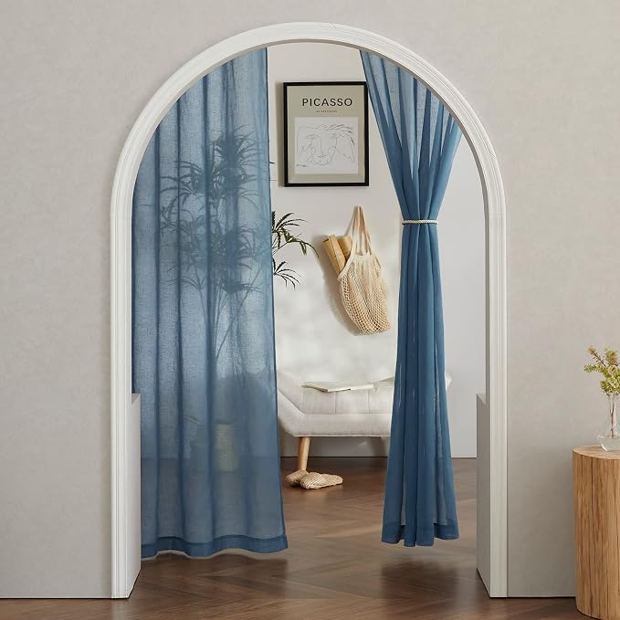 NICETOWN Linen Sheer Stone Blue Curtains 108 inch Long - Image 7