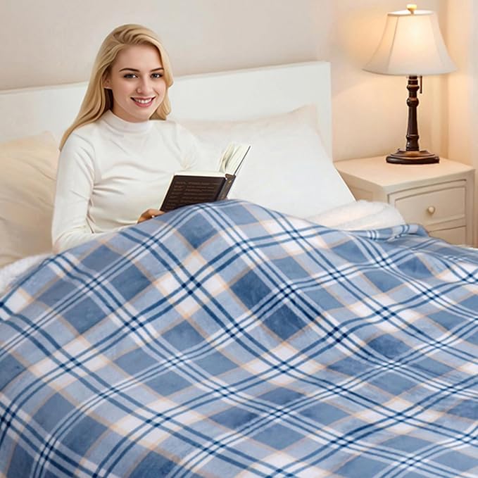 PU MEI Sherpa Blanket Queen Plaid Thick Bed Blanket, 80”*90” Super Soft Flannel - Image 5