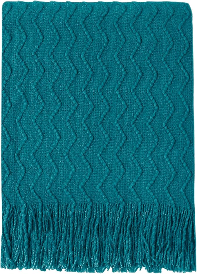 BOURINA Throw Blanket Textured Solid Soft Sofa Throw Couch Cover Knitted by BOURINA