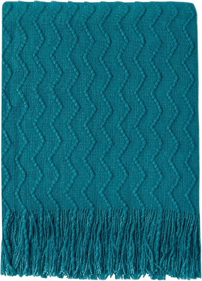 BOURINA Teal Throw Blanket 50x60 Inches Throw Textured Solid Soft Sofa Couch by BOURINA